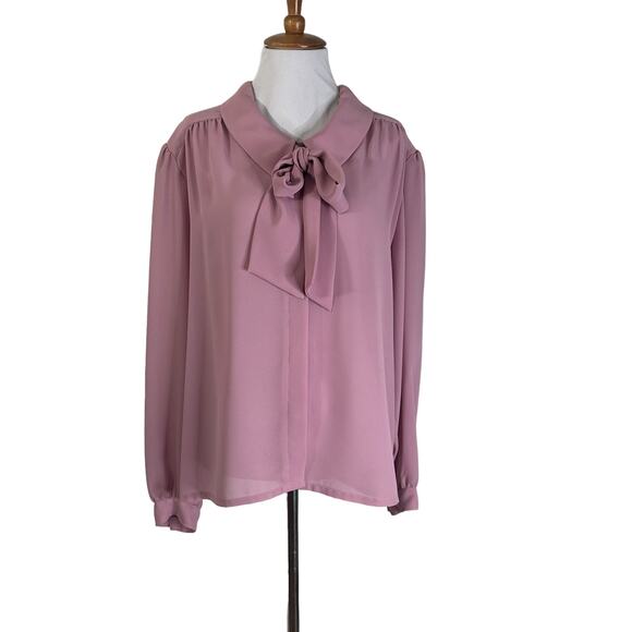 Vintage 1980s Josephine Rose Pink Tie Neck Blouse Xl 16 - Picture 2 of 7